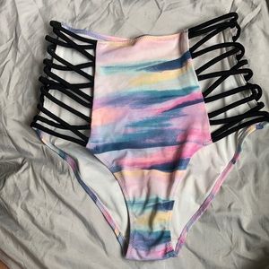 Pink high waisted bikini bottoms
